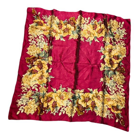Lauren Ralph Lauren Fine Silk Floral Red Square Scarf 31''